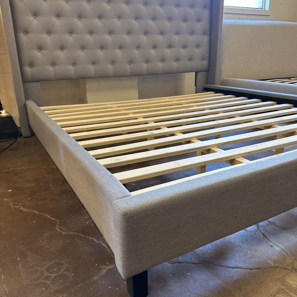Grey Upholstered Wingback King Bed