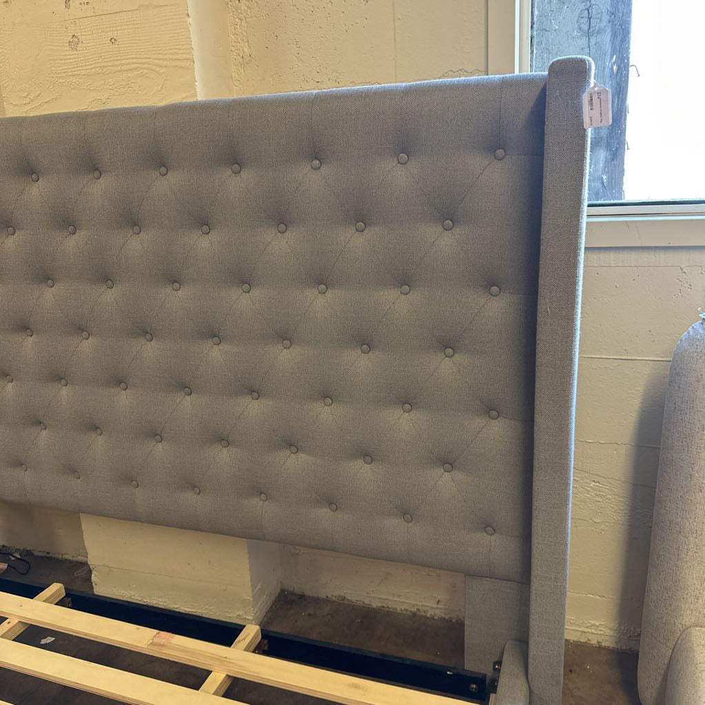 Grey Upholstered Wingback King Bed