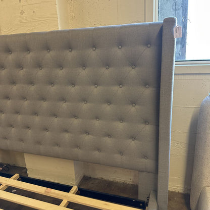 Grey Upholstered Wingback King Bed