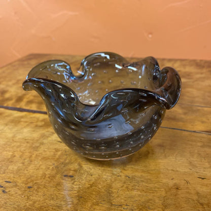 Smokey Grey Bubble Art Glass Ashtray