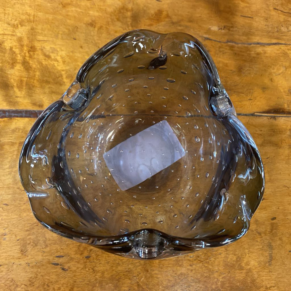 Smokey Grey Bubble Art Glass Ashtray