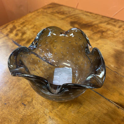 Smokey Grey Bubble Art Glass Ashtray