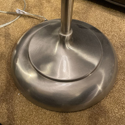 Silver Metal Floor Lamp with Round Base & Grey Shade LAMPS