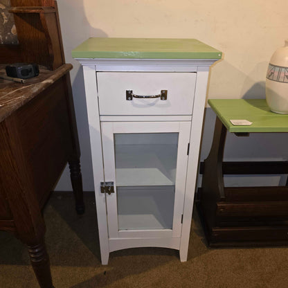 White 1 Drawer Small Cabinet with Glass Door