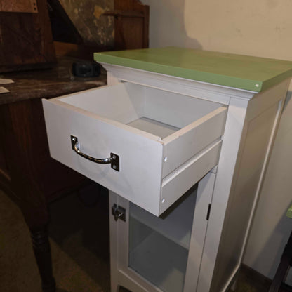 White 1 Drawer Small Cabinet with Glass Door