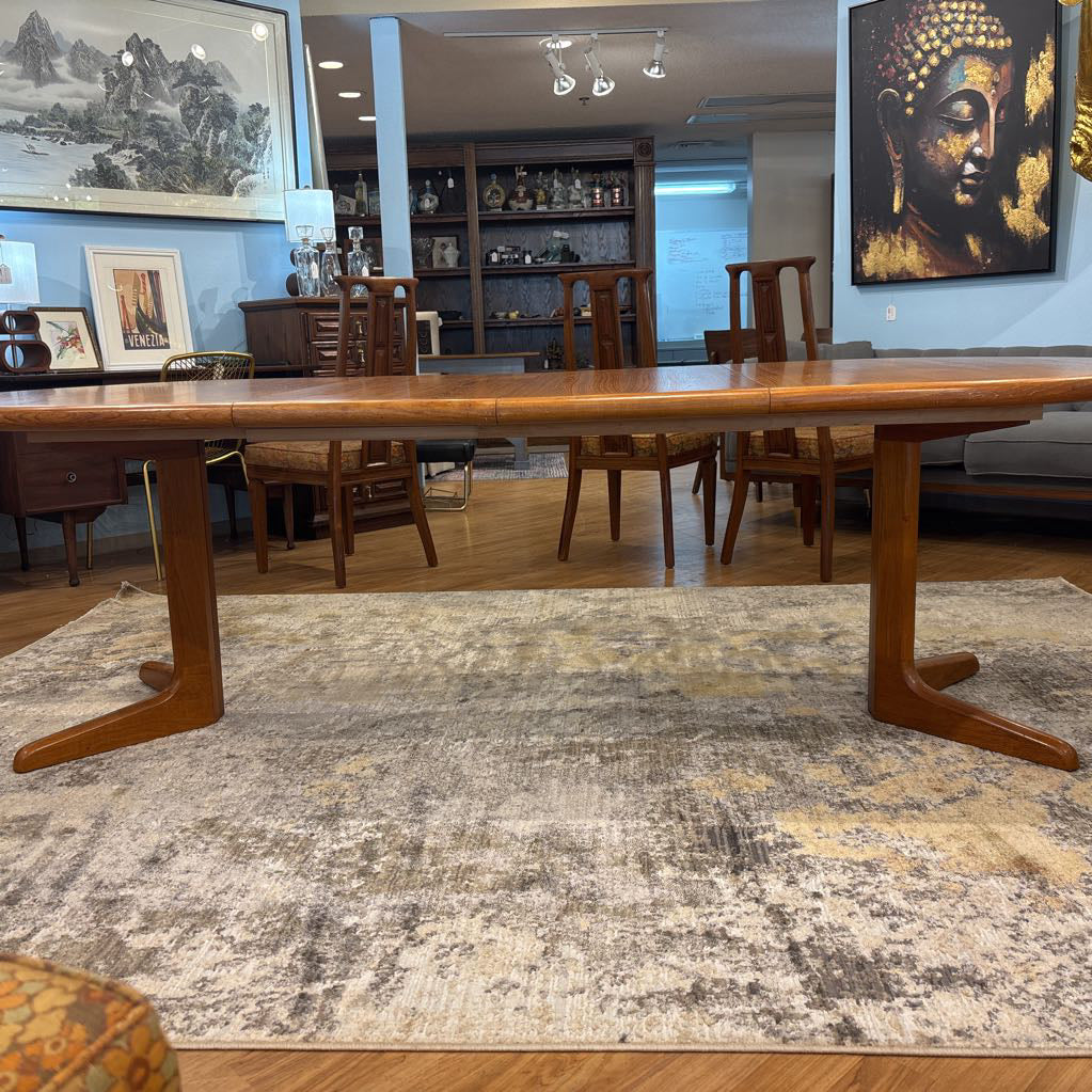 Danish Teak Expanding Dining Table w/ Two Leafs