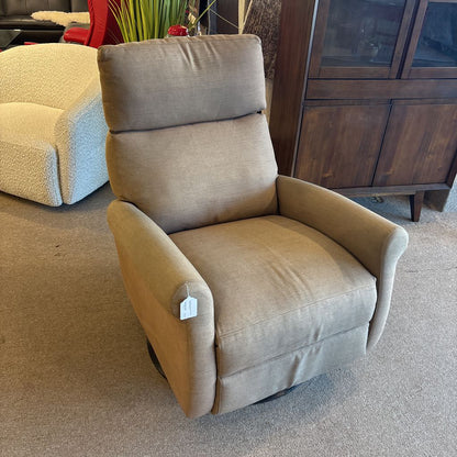 American Leather Taupe Fabric Swivel Recliner
