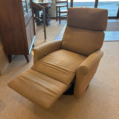 American Leather Taupe Fabric Swivel Recliner