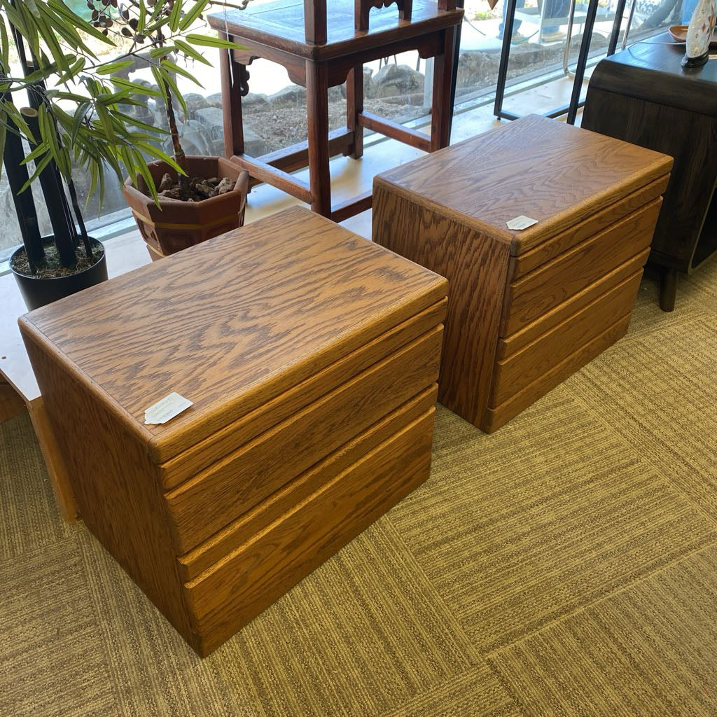 Vintage Oak Two Drawer Nightstand