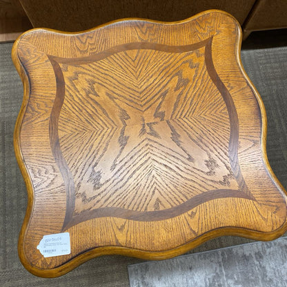 Square Scalloped Inlayed Contrasting Grain Top Side Table