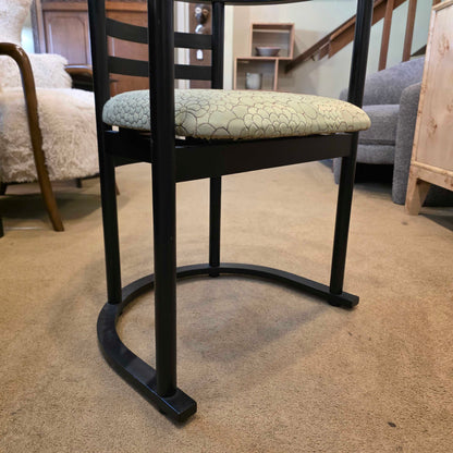 Black Chinoiserie Style Curved Back DIning Chairs w Green Seat set of 4