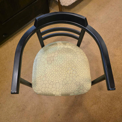 Black Chinoiserie Style Curved Back DIning Chairs w Green Seat set of 4