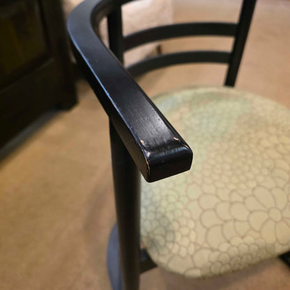 Black Chinoiserie Style Curved Back DIning Chairs w Green Seat set of 4