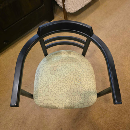 Black Chinoiserie Style Curved Back DIning Chairs w Green Seat set of 4