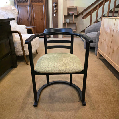 Black Chinoiserie Style Curved Back DIning Chairs w Green Seat set of 4