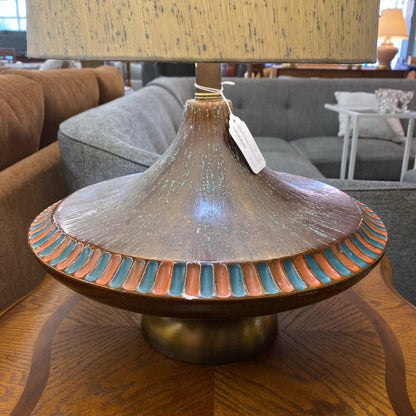 MCM Orange & Turquoise Pattern Mushroom Shape Table Lamp (AS IS)