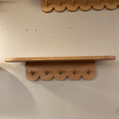 24.5" Scalloped Brass & Oak Finish Coat Rack Small C COAT RACKS