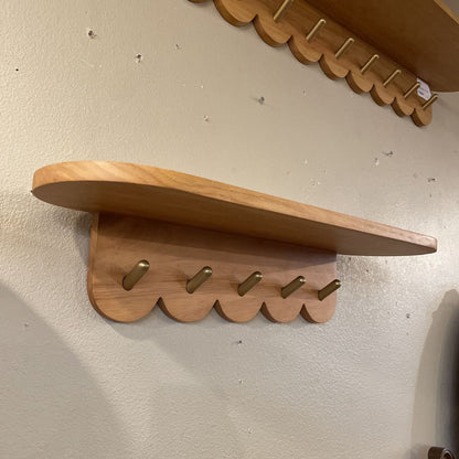 24.5" Scalloped Brass & Oak Finish Coat Rack Small C COAT RACKS