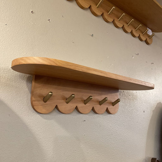 24.5" Scalloped Brass & Oak Finish Coat Rack Small C COAT RACKS