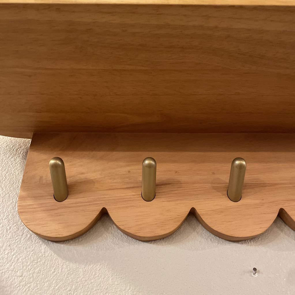 24.5" Scalloped Brass & Oak Finish Coat Rack Small C COAT RACKS