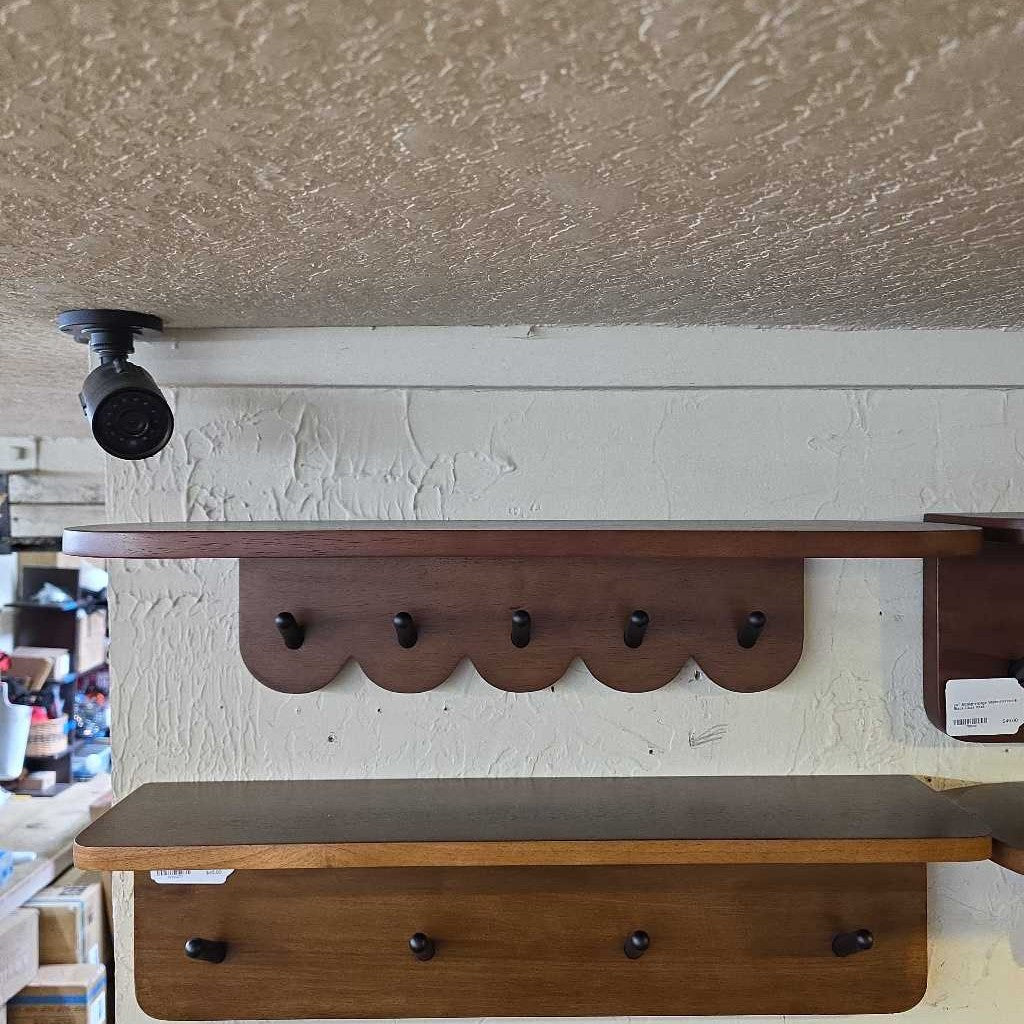 24.5" Scalloped Walnut Finish & Black Coat Rack Small