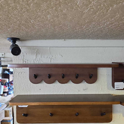 24.5" Scalloped Walnut Finish & Black Coat Rack Small
