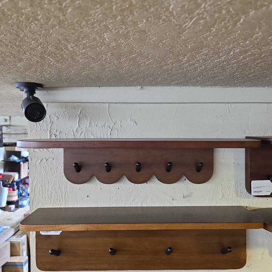 24.5" Scalloped Walnut Finish & Black Coat Rack Small