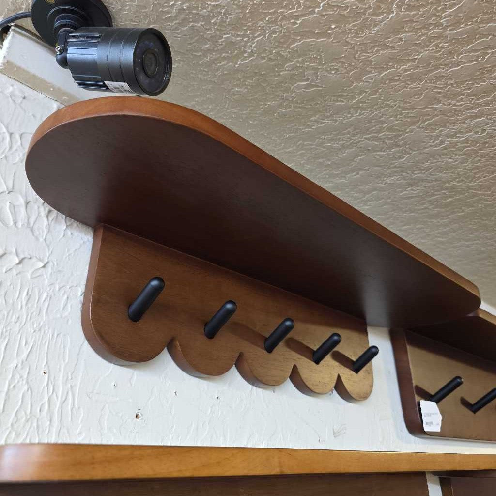 24.5" Scalloped Walnut Finish & Black Coat Rack Small