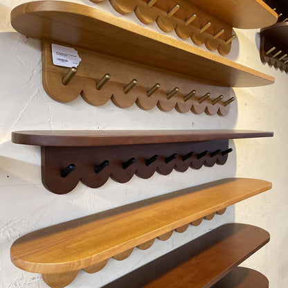 38" Scalloped Walnut Finish & Black Coat Rack Large C COAT RACKS