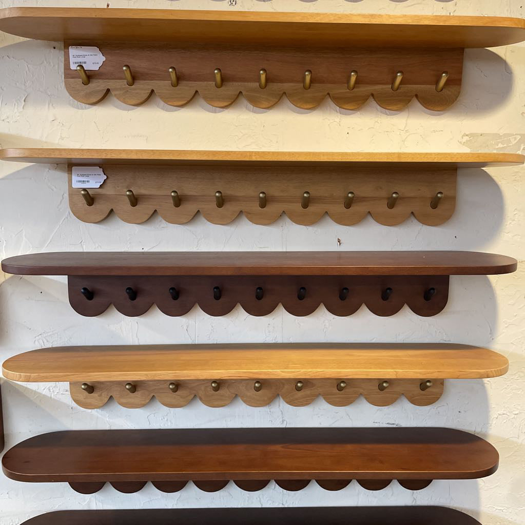 38" Scalloped Walnut Finish & Black Coat Rack Large C COAT RACKS
