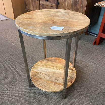 Stainless Steel & Hardwood Round Side Table