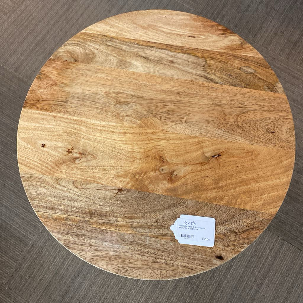 Stainless Steel & Hardwood Round Side Table