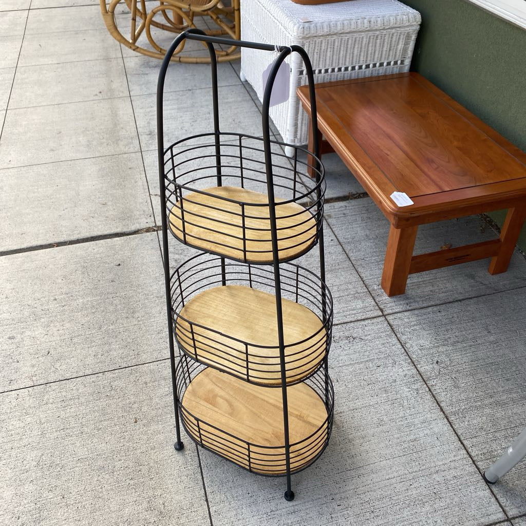 Black Metal & Wood Three Tier Organizer