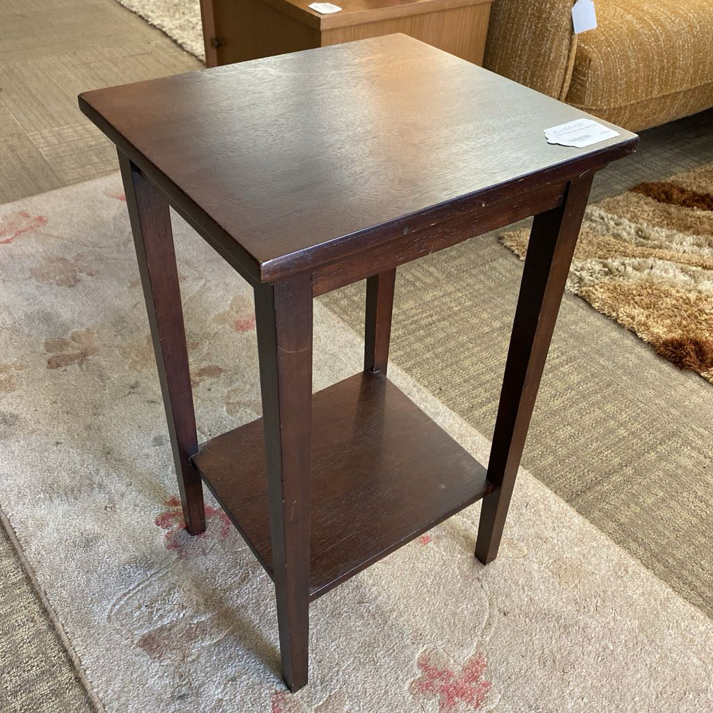 Dark Wood Side Table w/Shelf