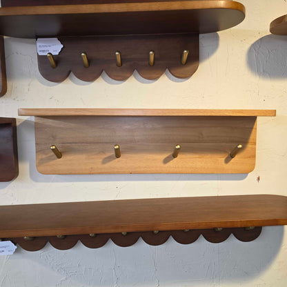 24" Straight-Edge Oak Finish & Brass Coat Rack