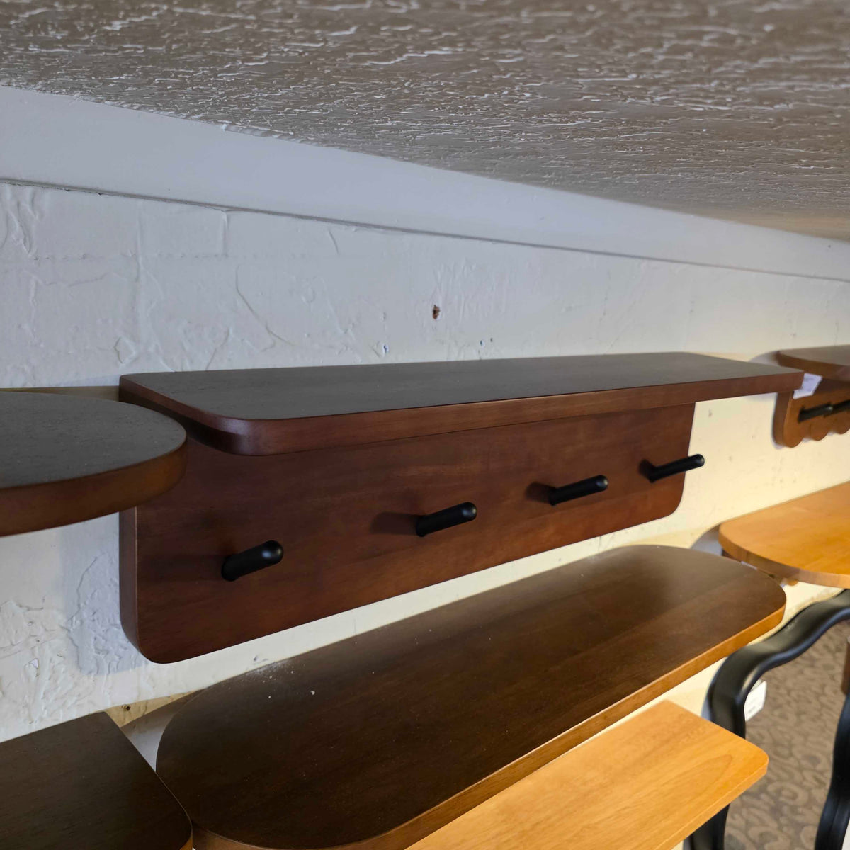 24" Straight-Edge Walnut Finish & Black Coat Rack
