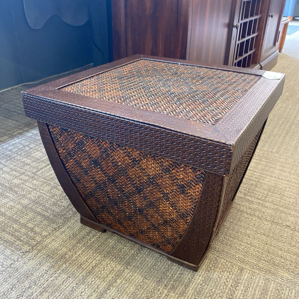 Dark Rattan Trapezoid Storage Side Table