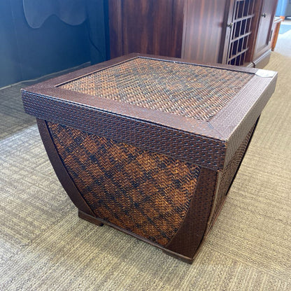 Dark Rattan Trapezoid Storage Side Table