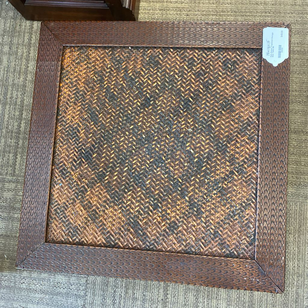 Dark Rattan Trapezoid Storage Side Table