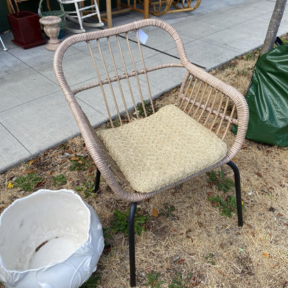 Synthetic Rattan Patio Chair w/Black Metal Legs & Cushion