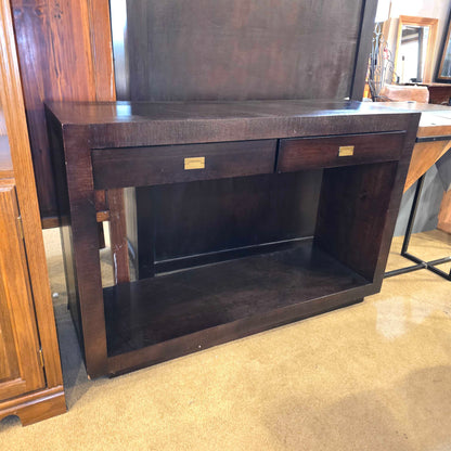 Dark Wood Open Console w/ 2 Drawers
