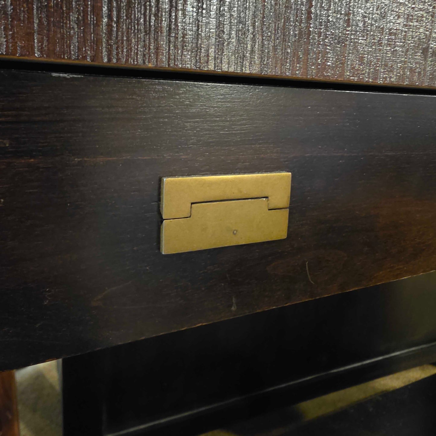 Dark Wood Open Console w/ 2 Drawers