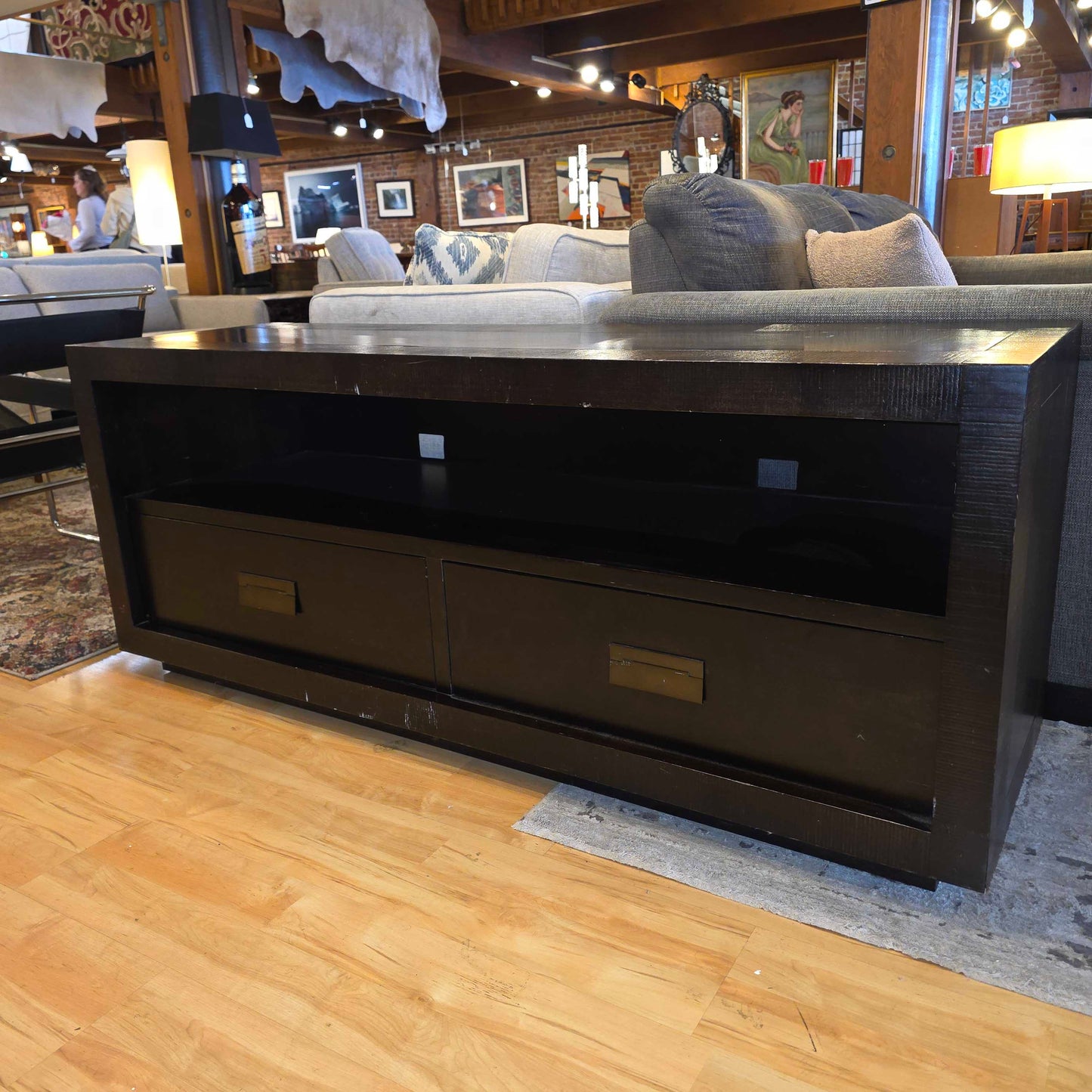 Dark Wood 2 Drawer Media Console