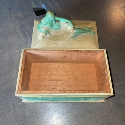 Vintage Art Deco Trinket Box with Nude Figure and Sports Scenes on Sides AS IS UNIQUE FINDS
