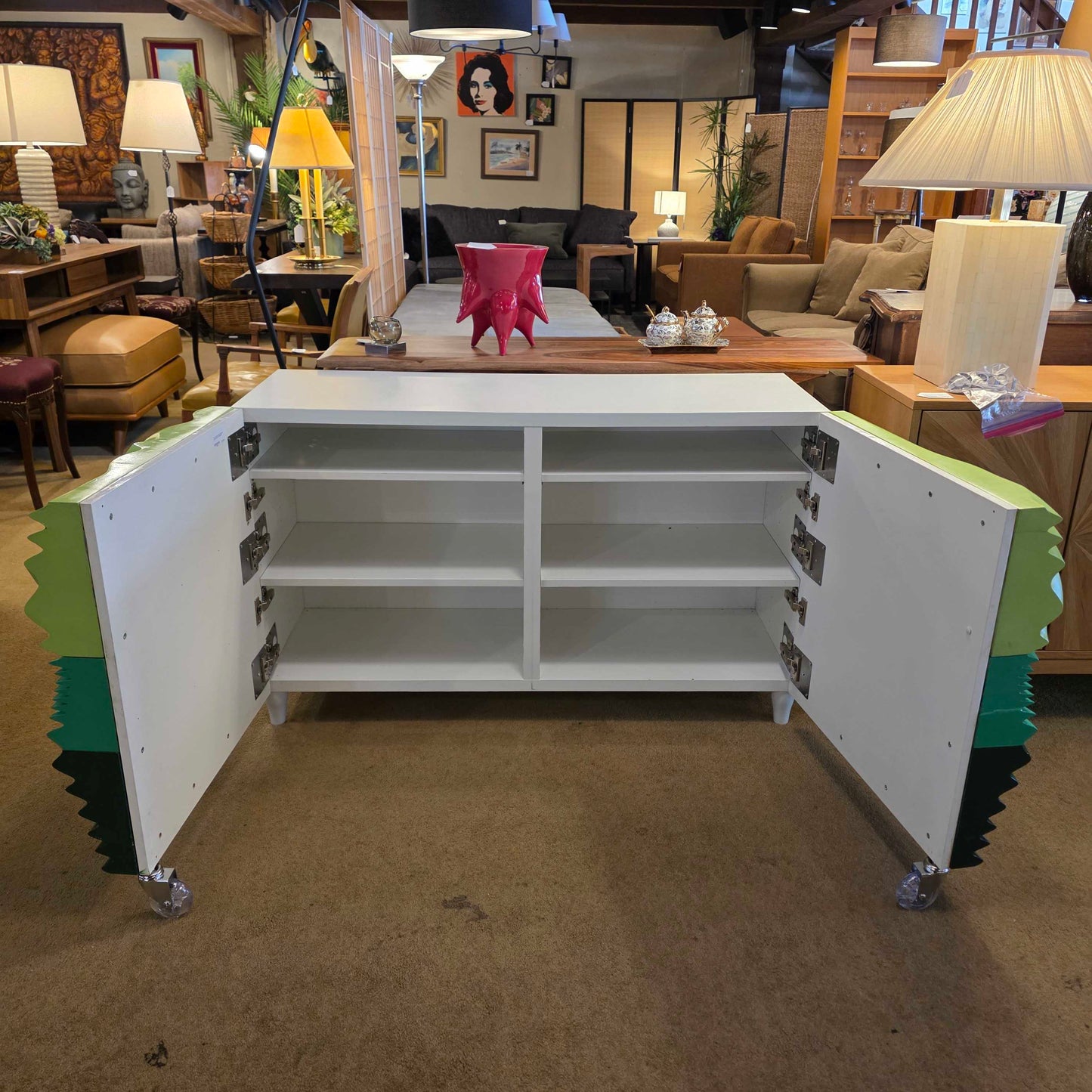 Wavy Custom Made Sculptural Green 2 Drawer Cabinet