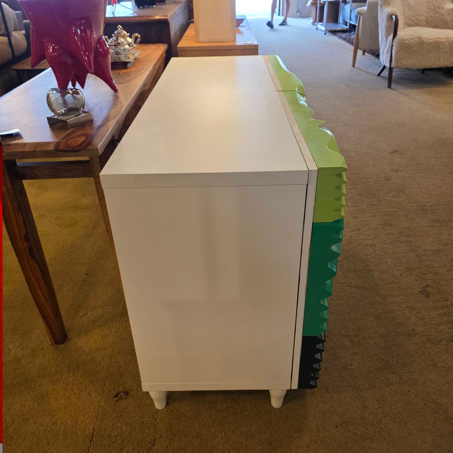 Wavy Custom Made Sculptural Green 2 Drawer Cabinet