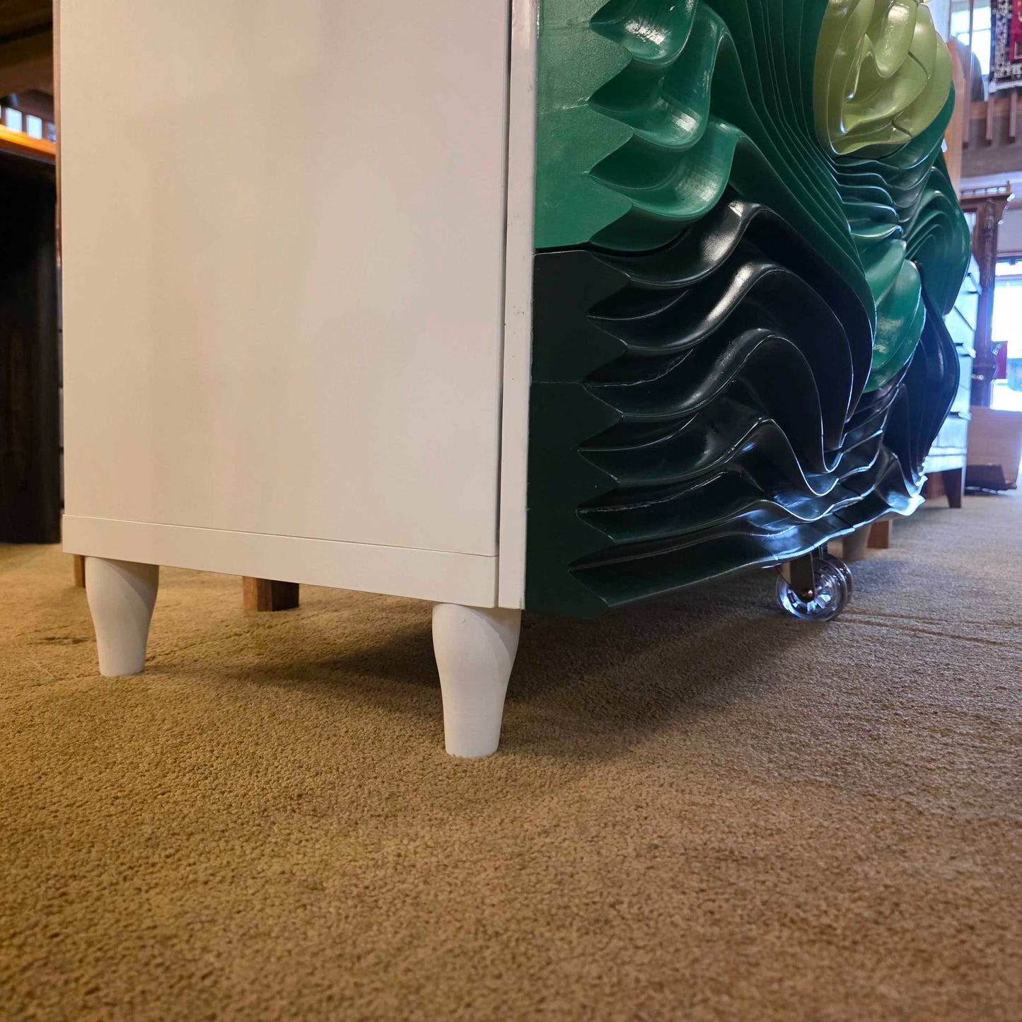 Wavy Custom Made Sculptural Green 2 Drawer Cabinet