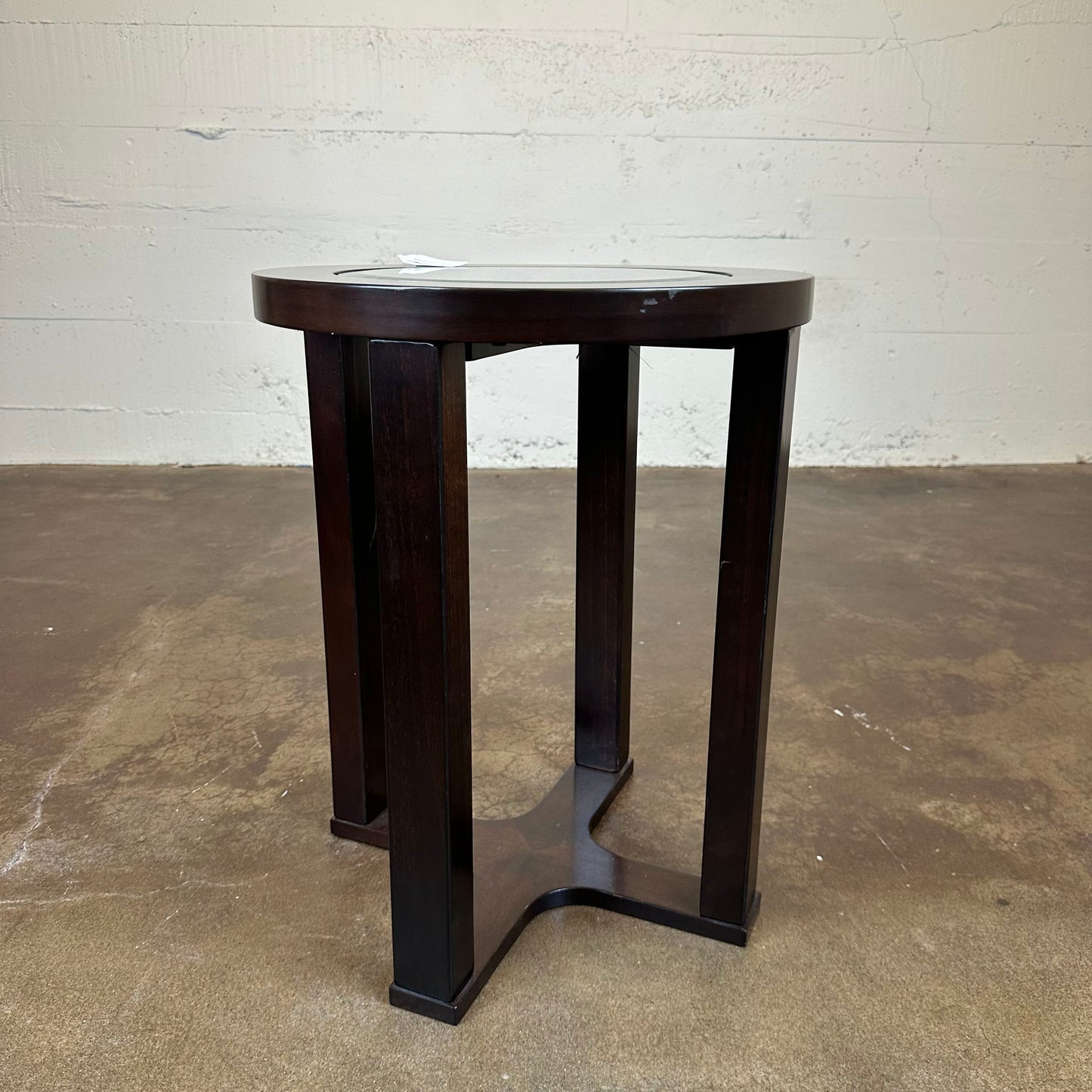 Round Wood Glass Top Side Table