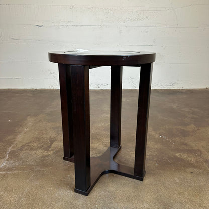Round Wood Glass Top Side Table