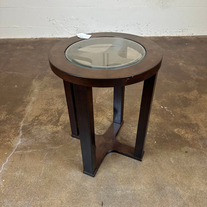Round Wood Glass Top Side Table
